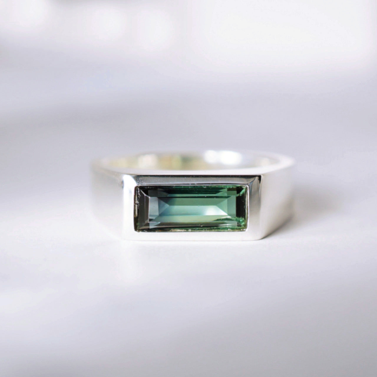 Bi-color green tourmaline signet ring