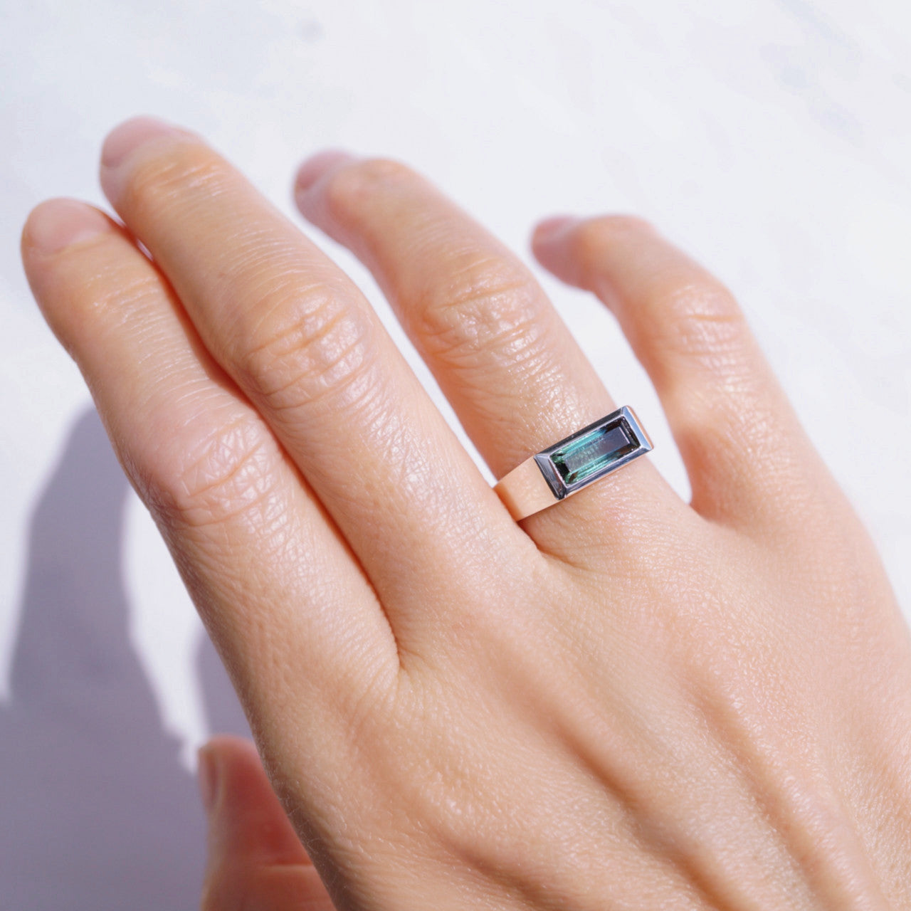 Bi-color green tourmaline signet ring