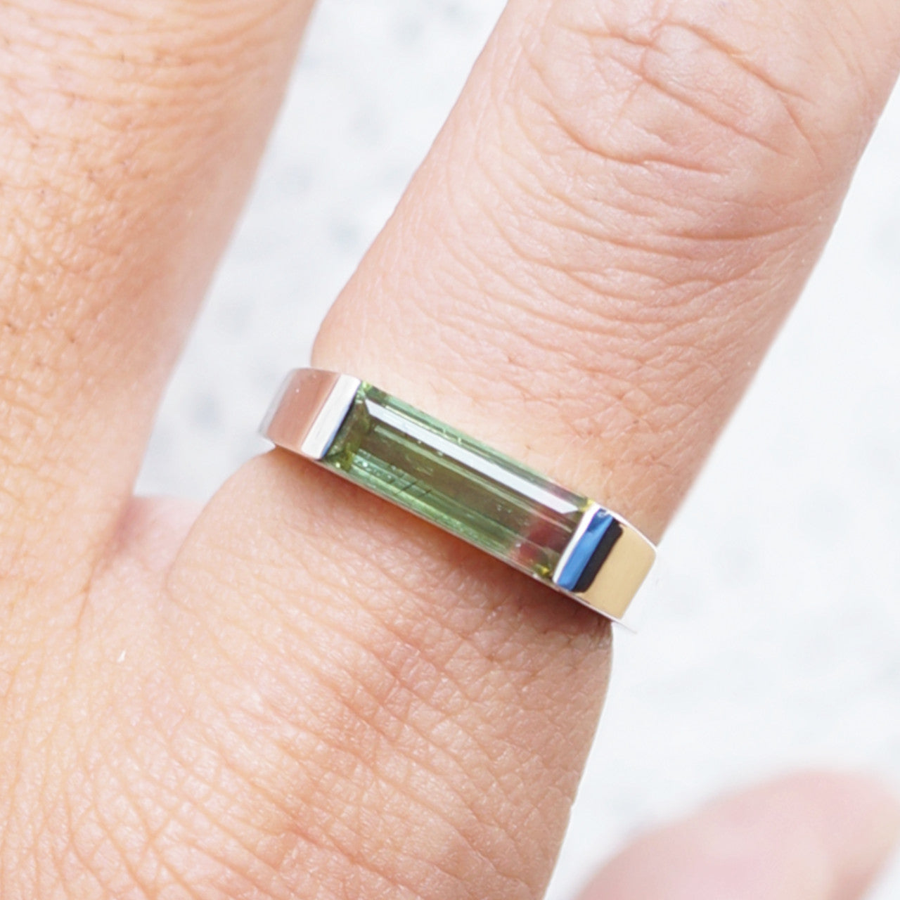 Bi-color tourmaline ring