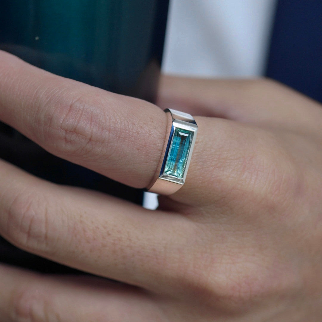 Bi-color kyanite signet ring